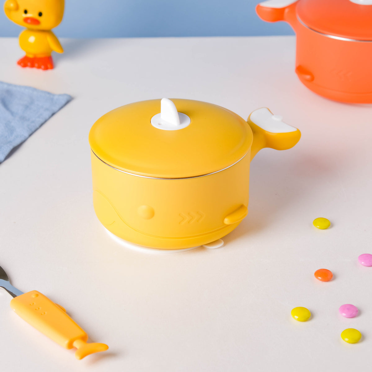 Stay Warm Steel Bowl With Suction Base Yellow 350 ml Nestasia