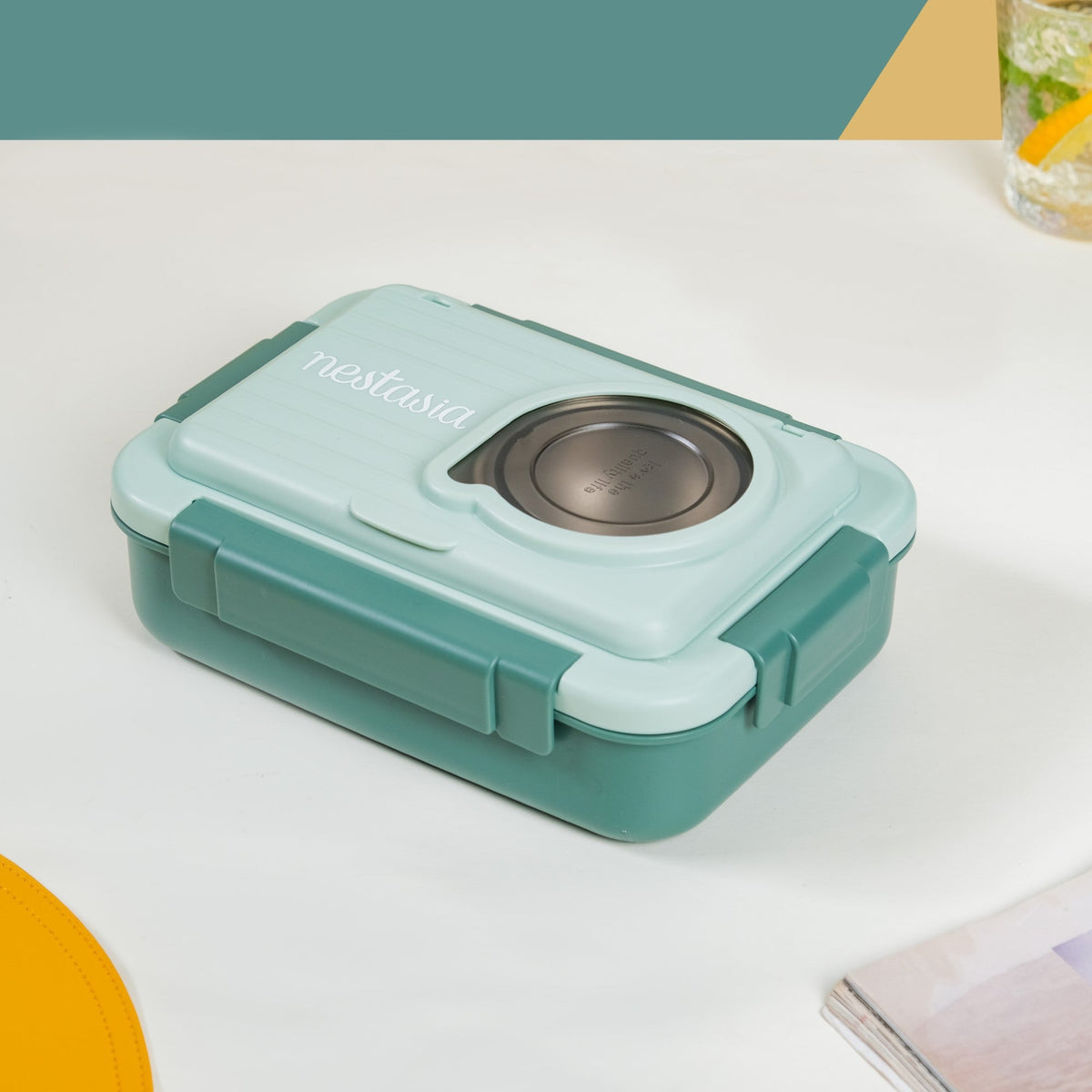 Lunch Box With 2 Sections Green 800ml Nestasia