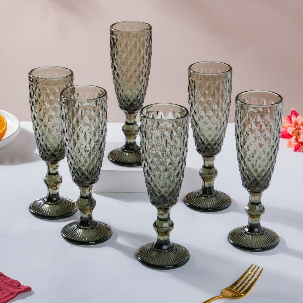 Textured Glassware Ash Grey Set Of 6 150 ml Nestasia