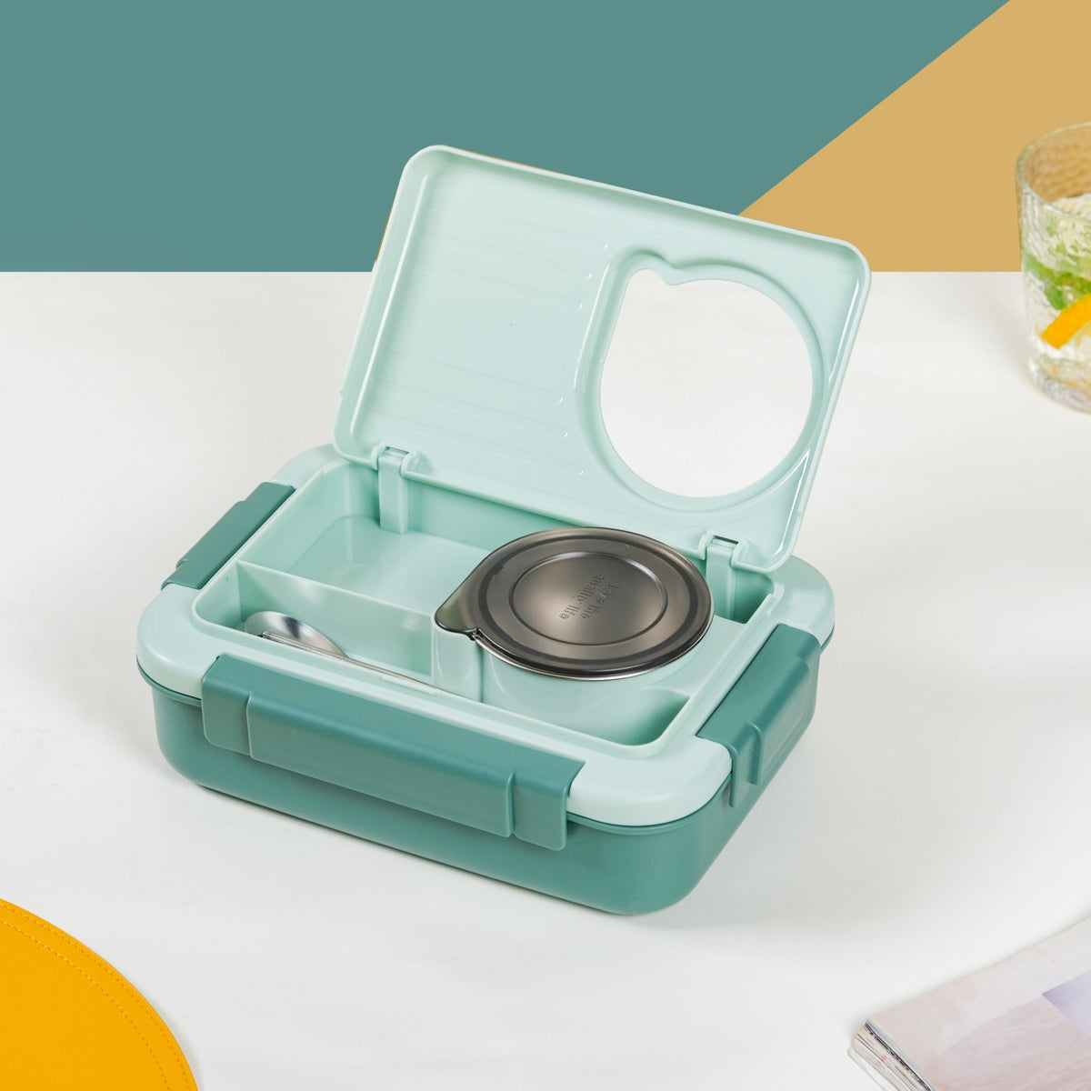 Lunch Box With 2 Sections Green 800ml Nestasia