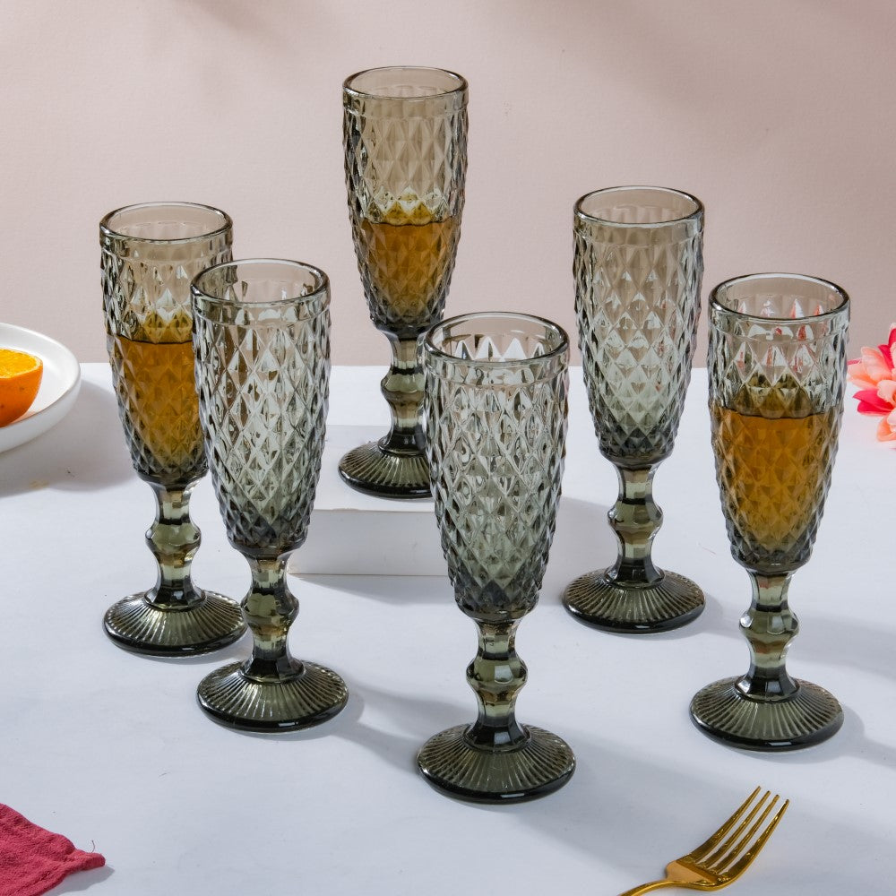 Textured Glassware Ash Grey Set Of 6 150 ml Nestasia