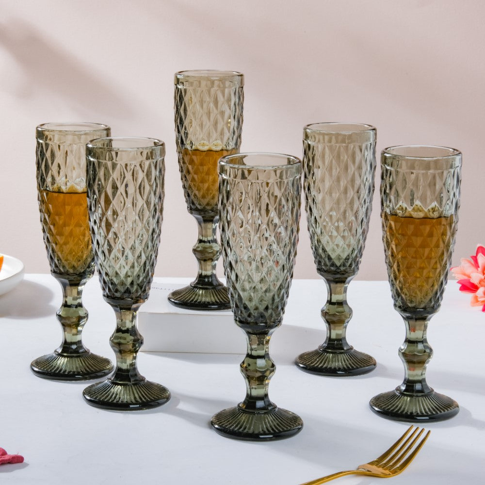 Textured Glassware Ash Grey Set Of 6 150 ml Nestasia