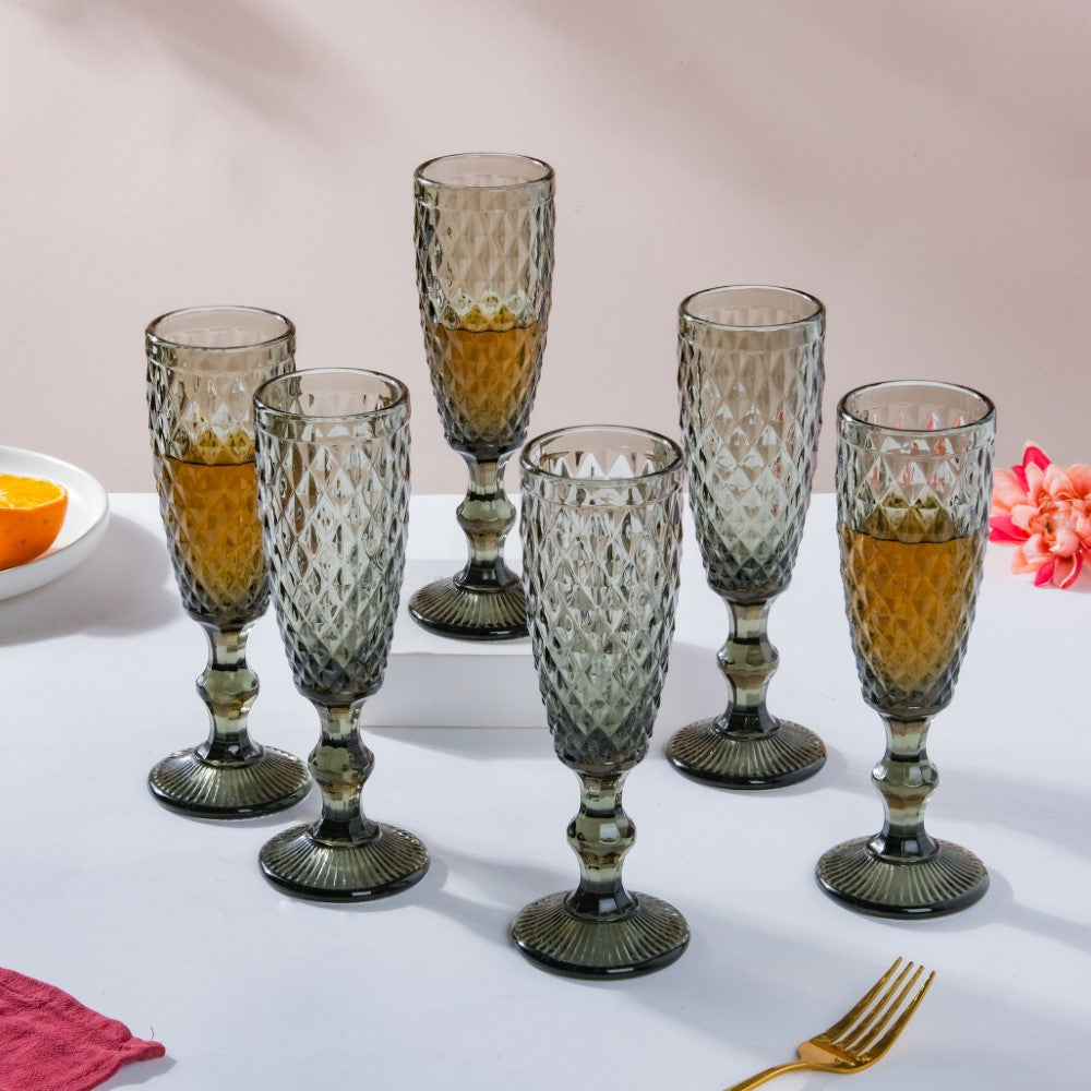 Textured Glassware Ash Grey Set Of 6 150 ml Nestasia