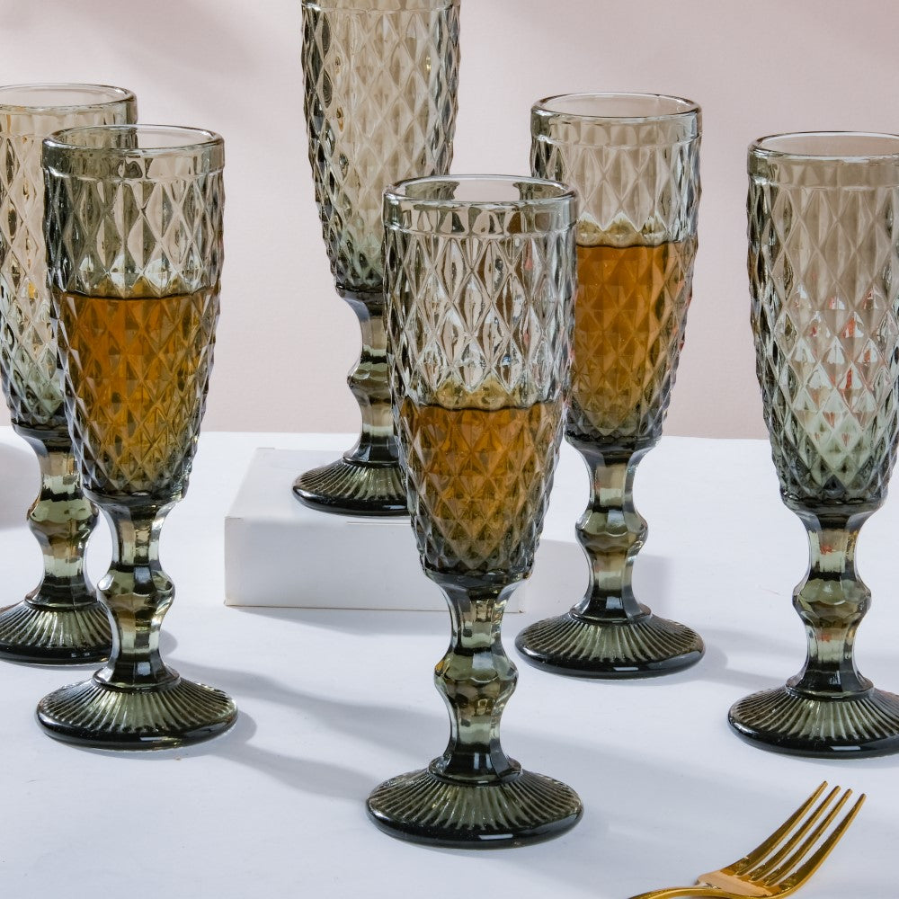 Textured Glassware Ash Grey Set Of 6 150 ml Nestasia