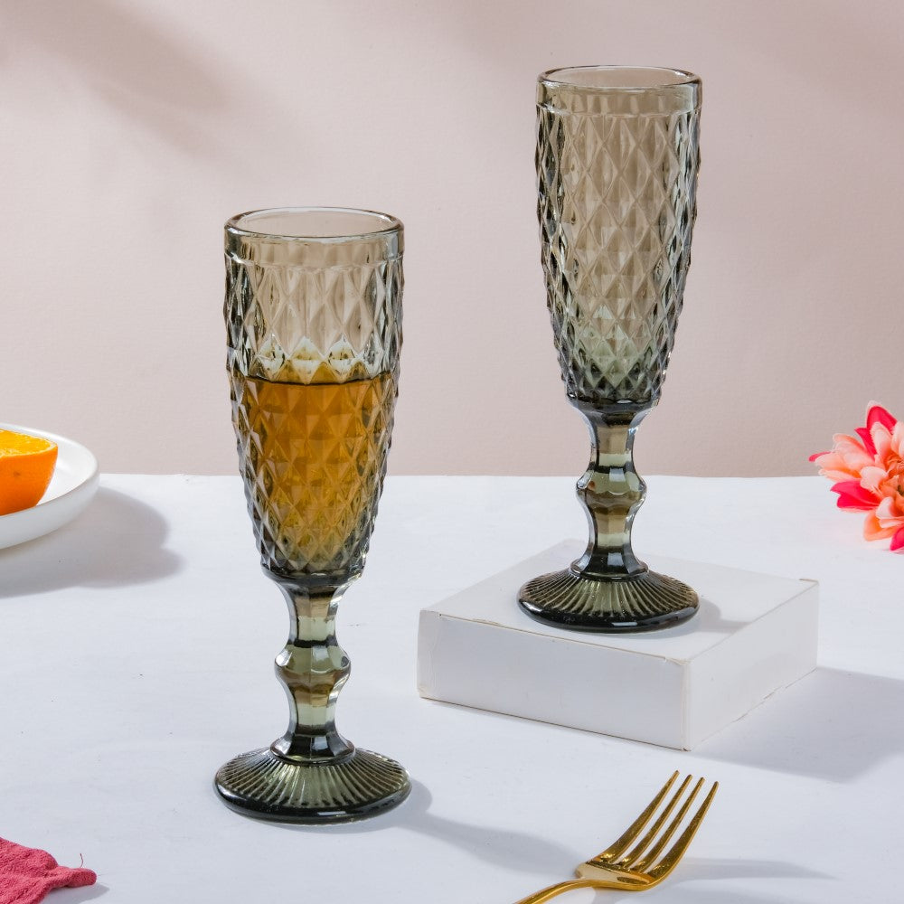 Textured Glassware Ash Grey Set Of 6 150 ml Nestasia