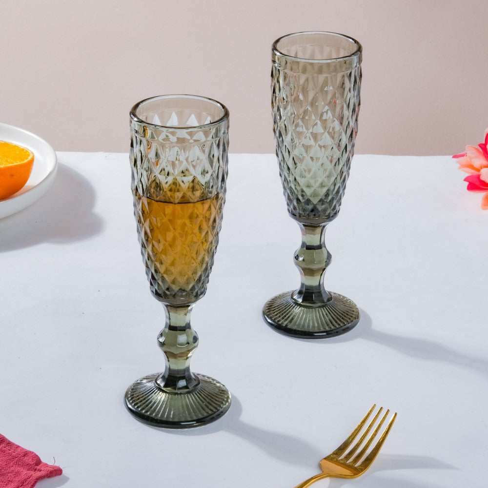 Textured Glassware Ash Grey Set Of 6 150 ml Nestasia