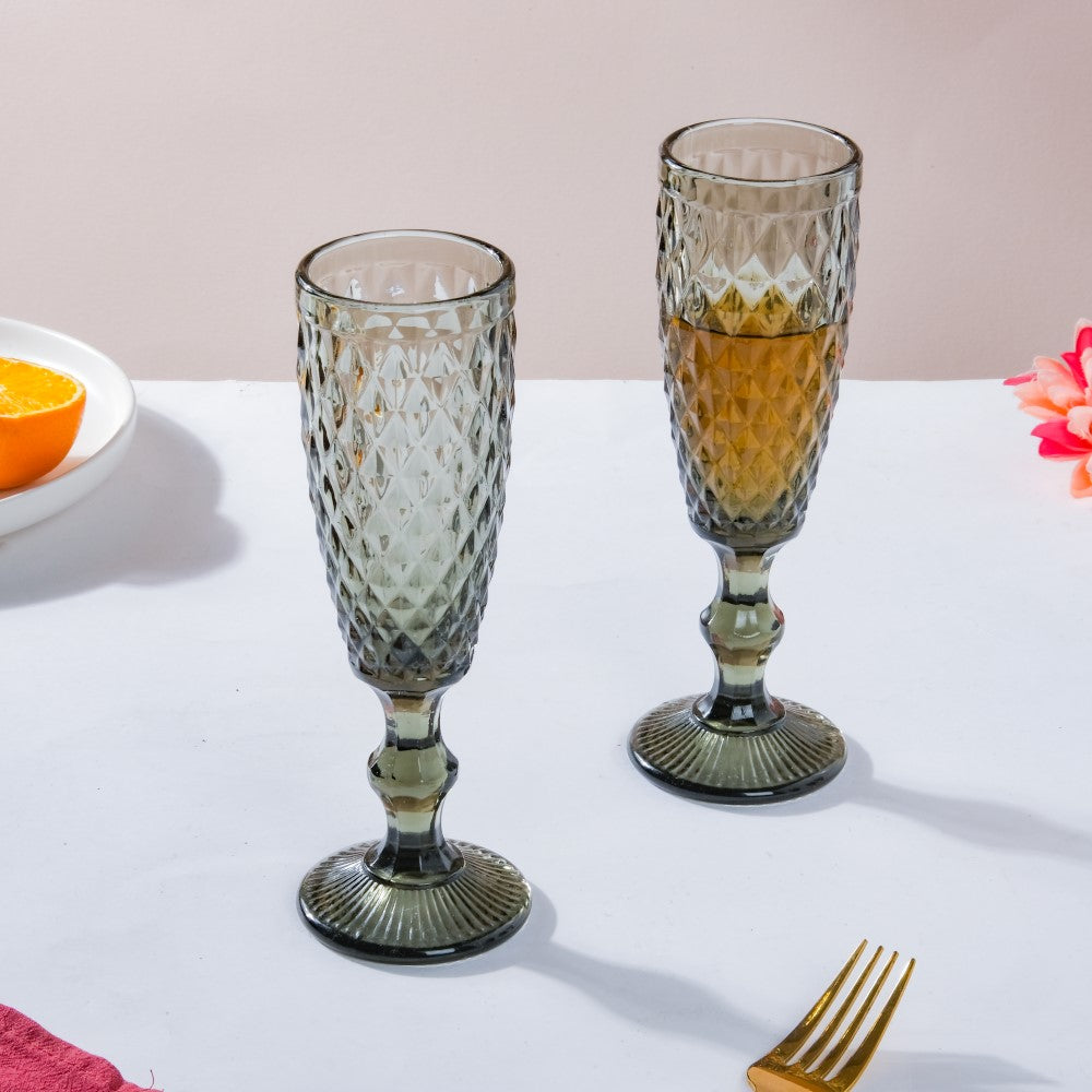 Textured Glassware Ash Grey Set Of 6 150 ml Nestasia