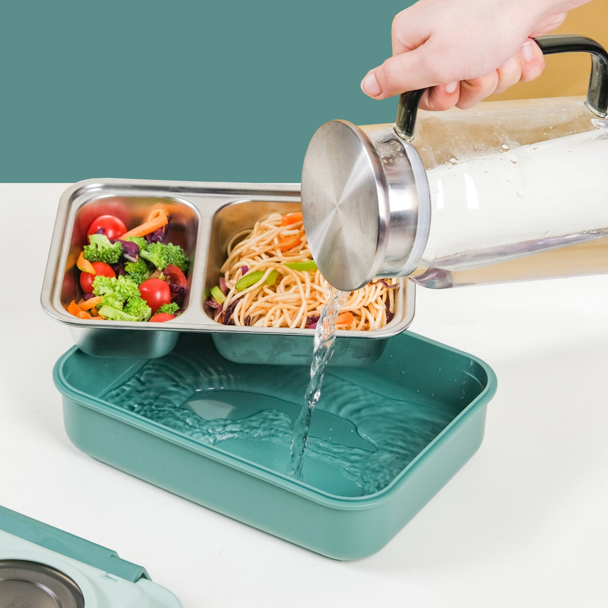 Lunch Box With 2 Sections Green 800ml Nestasia
