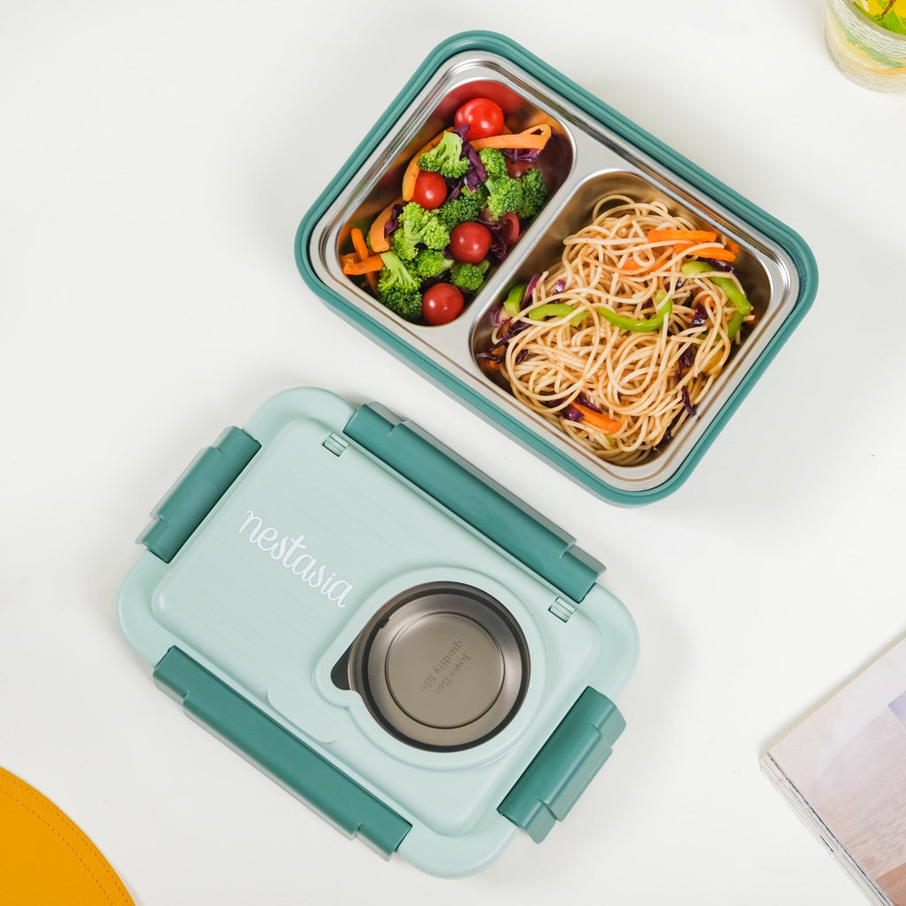 Lunch Box With 2 Sections Green 800ml Nestasia