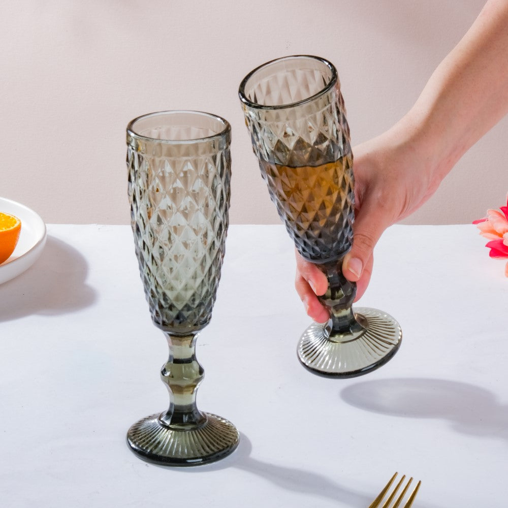 Textured Glassware Ash Grey Set Of 6 150 ml Nestasia