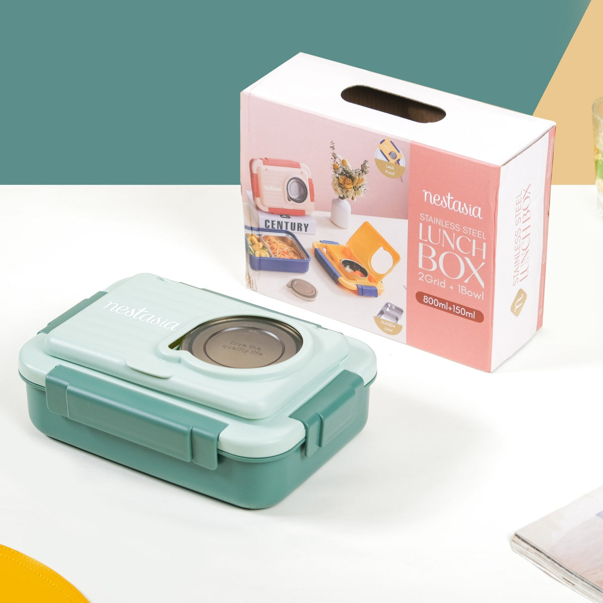 Lunch Box With 2 Sections Green 800ml Nestasia
