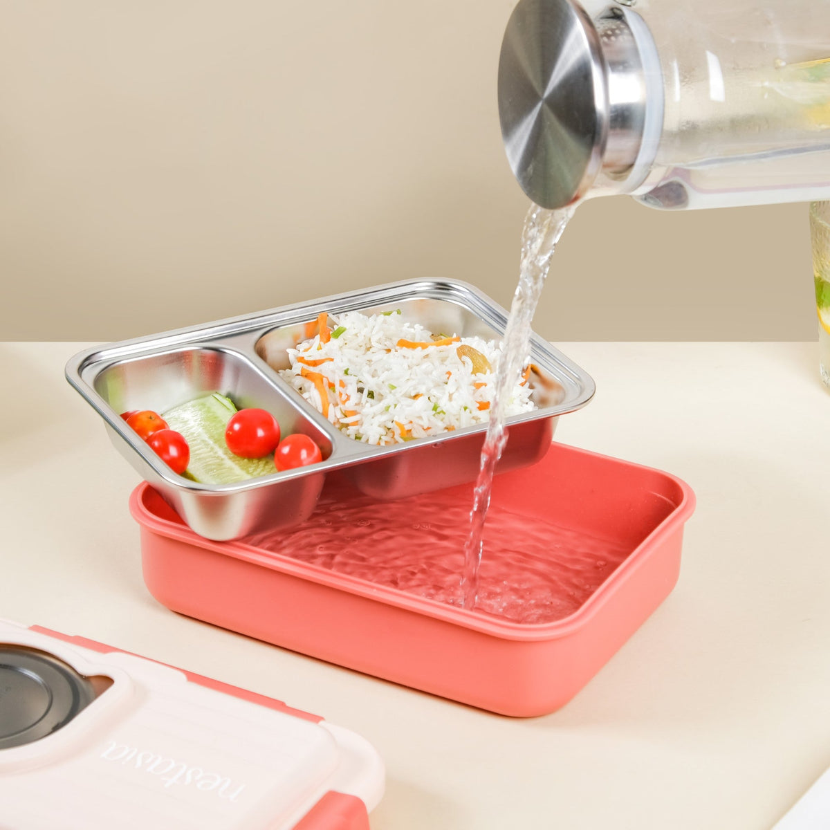 Insulated Lunch Box With 2 Compartments Pink 800ml Nestasia