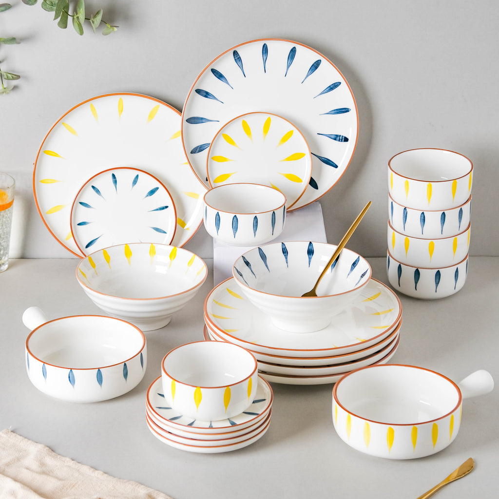 Teardrop Blue And Yellow 22 Piece Dinner Set For 6 Nestasia