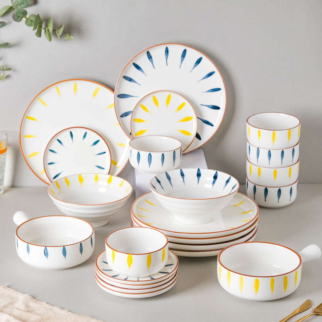 Teardrop Blue And Yellow 22 Piece Dinner Set For 6 Nestasia