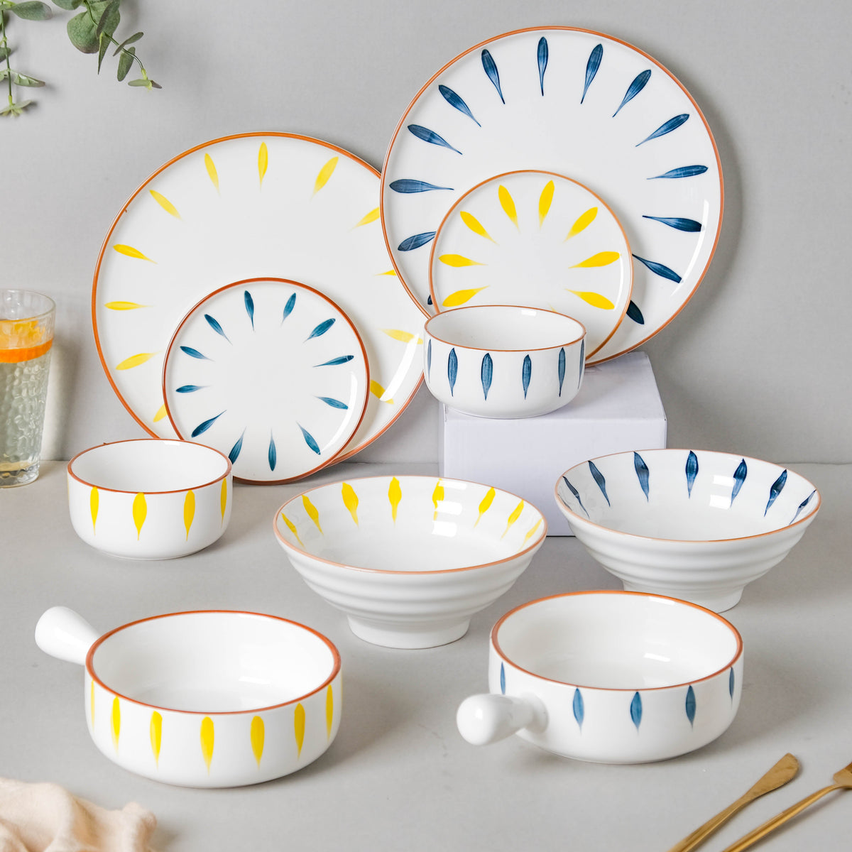 Teardrop Blue And Yellow 22 Piece Dinner Set For 6 Nestasia