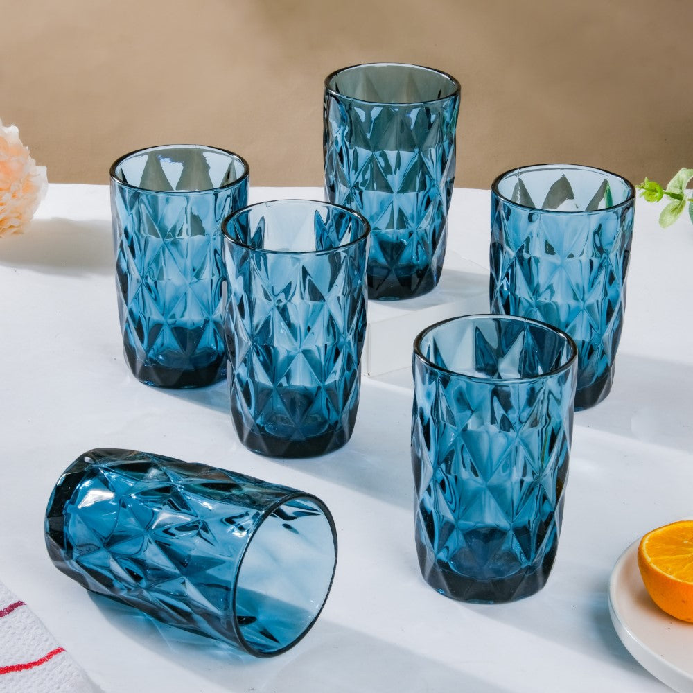 Crystal Tumbler Glass Blue Set Of 6 350 ml Nestasia