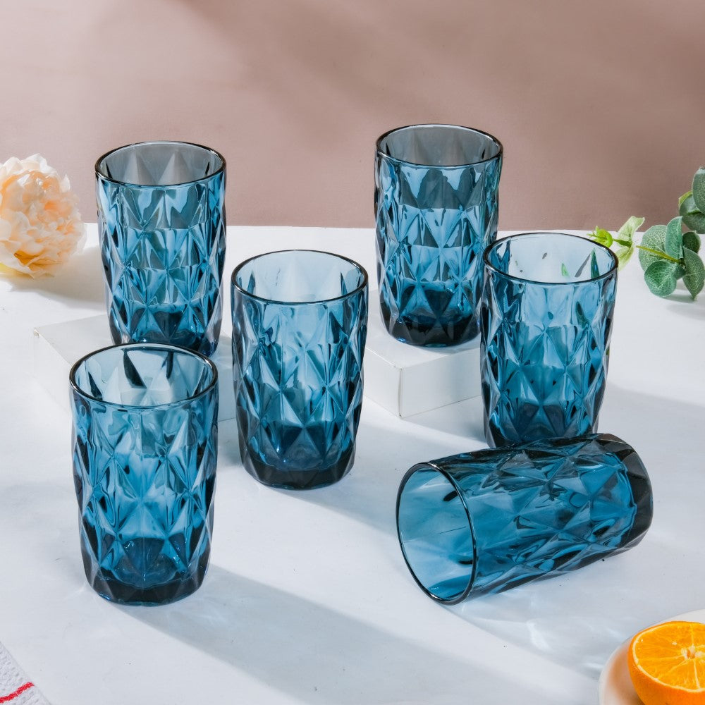 Crystal Tumbler Glass Blue Set Of 6 350 ml Nestasia