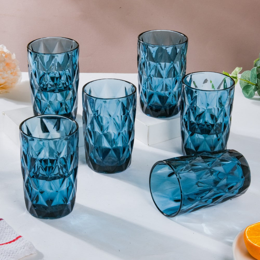 Crystal Tumbler Glass Blue Set Of 6 350 ml Nestasia