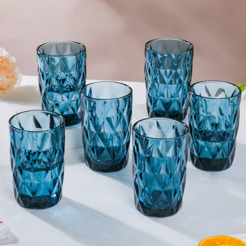 Crystal Tumbler Glass Blue Set Of 6 350 ml Nestasia