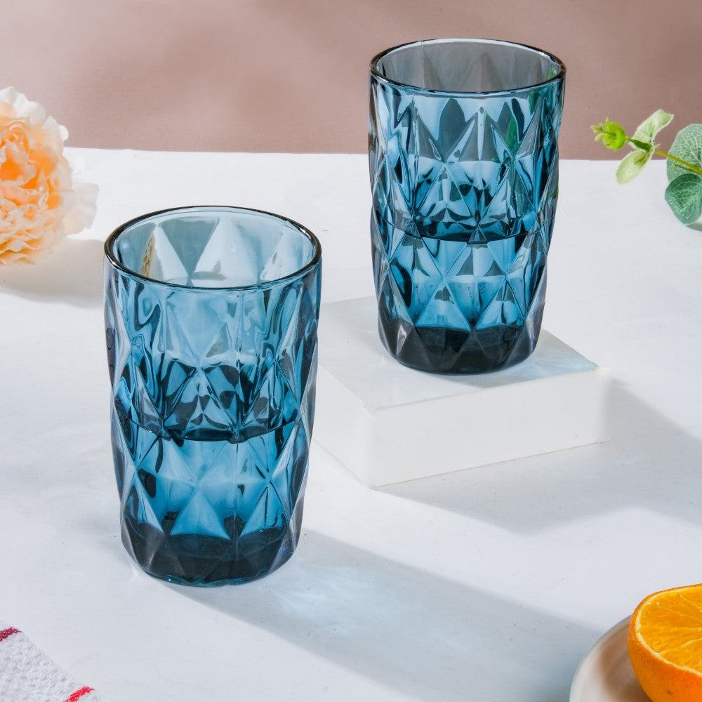 Crystal Tumbler Glass Blue Set Of 6 350 ml Nestasia