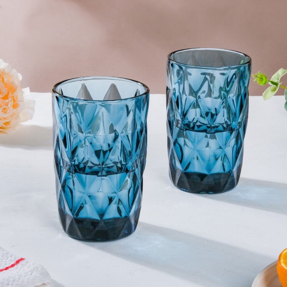 Crystal Tumbler Glass Blue Set Of 6 350 ml Nestasia