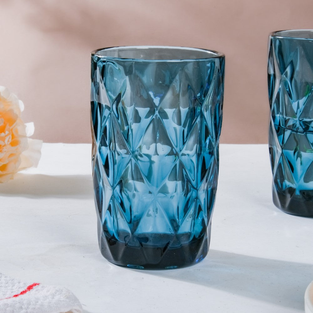 Crystal Tumbler Glass Blue Set Of 6 350 ml Nestasia