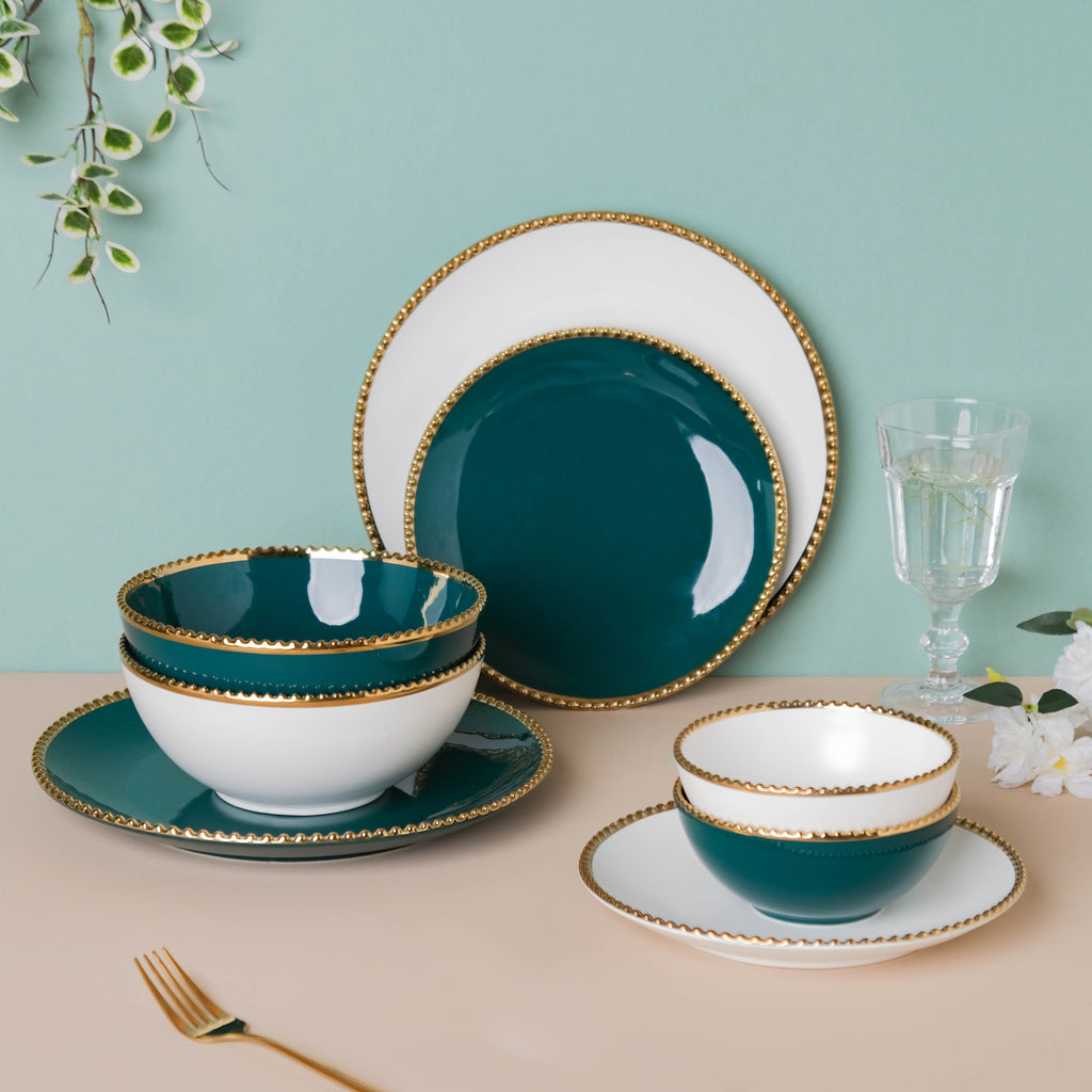 Green And White Elysian 22 Piece Dinnerware For 6 Nestasia