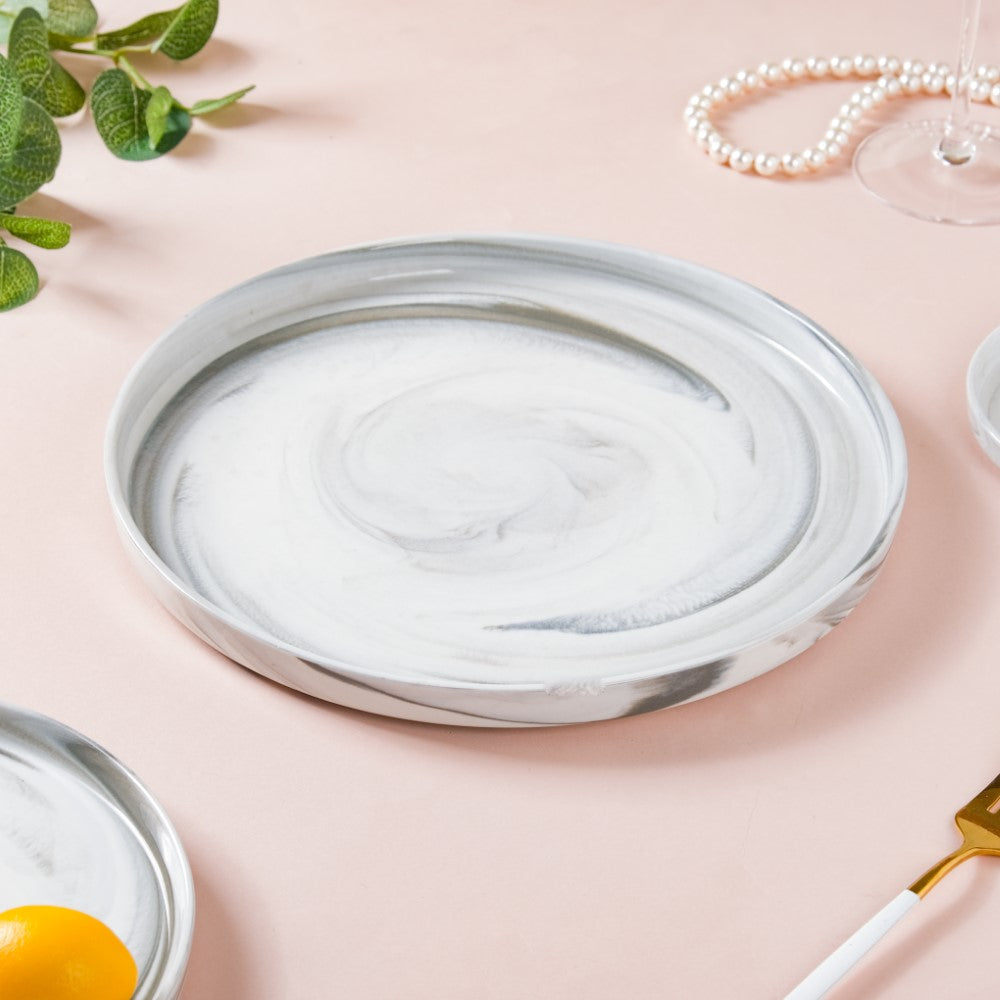 Swirl Snack Ceramic Dinner Plate Grey 10.5 Inch Nestasia