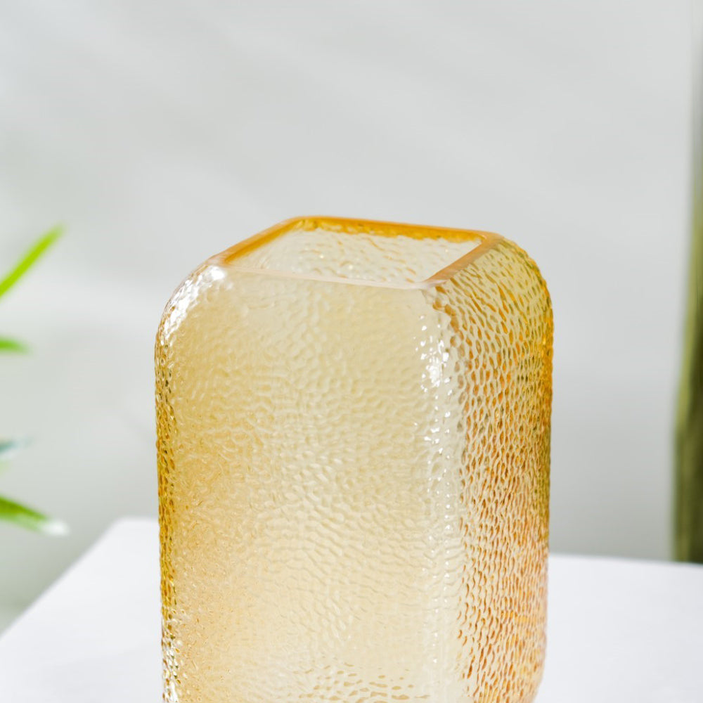 Art Deco Pebble Patterned Glass Vase Amber 7.5 Inch