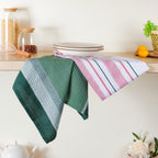 Green White Stripes Cotton Hand Towel Set Of 2 Nestasia