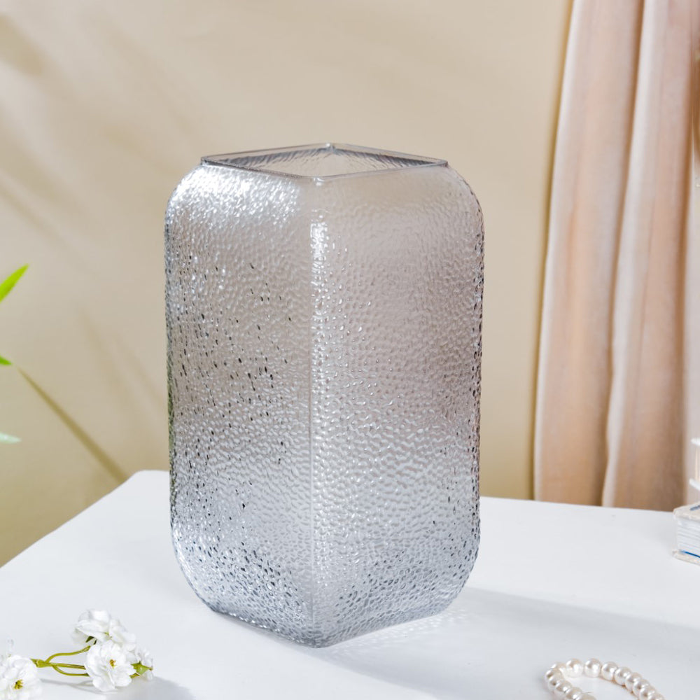 Art Deco Pebble Patterned Glass Vase Grey 9.5 Inch Nestasia