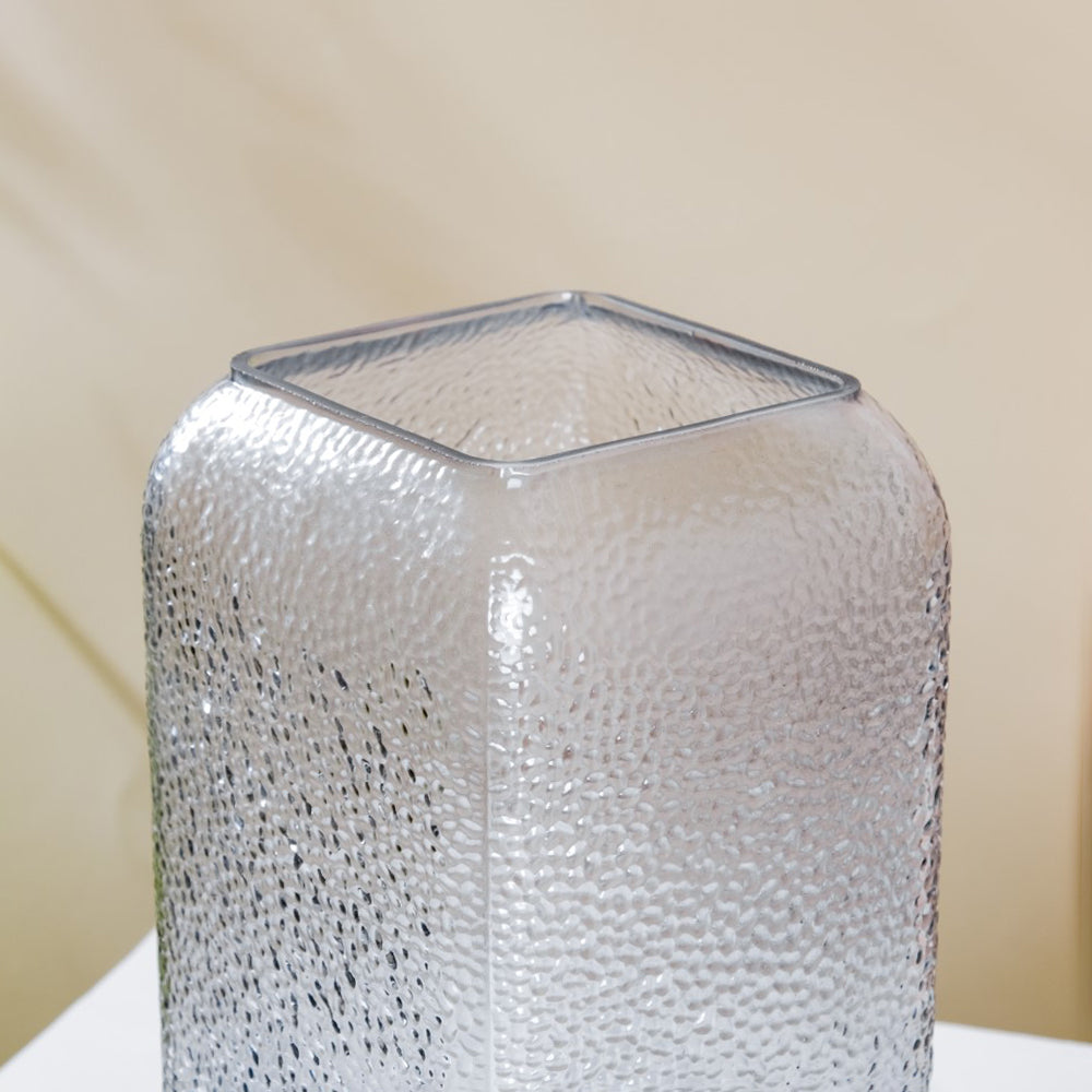 Art Deco Pebble Patterned Glass Vase Grey 9.5 Inch Nestasia