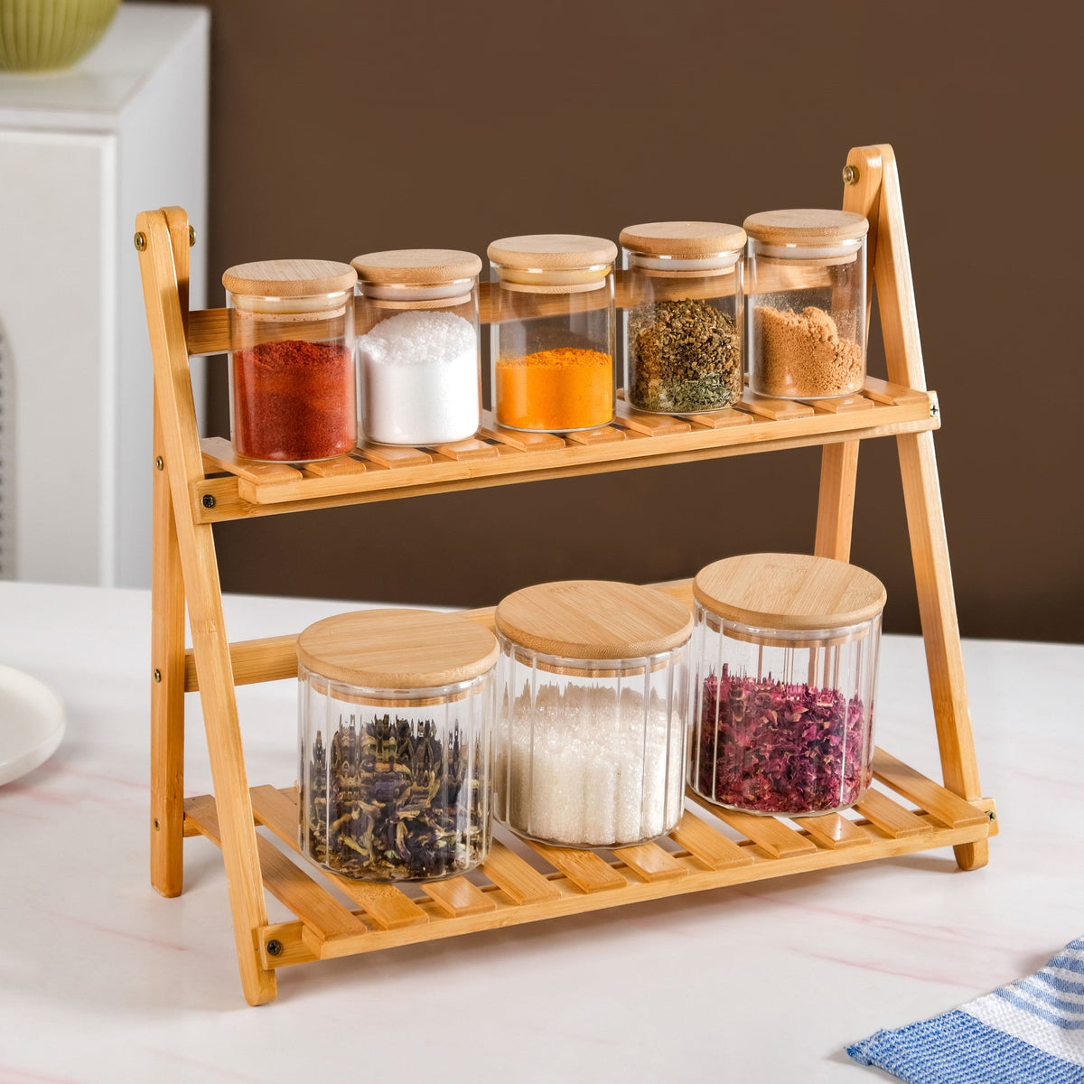 Two Tier Bamboo Countertop Shelf Stand Nestasia