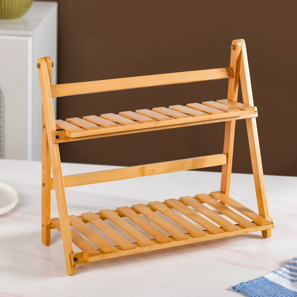 Two Tier Bamboo Countertop Shelf Stand Nestasia