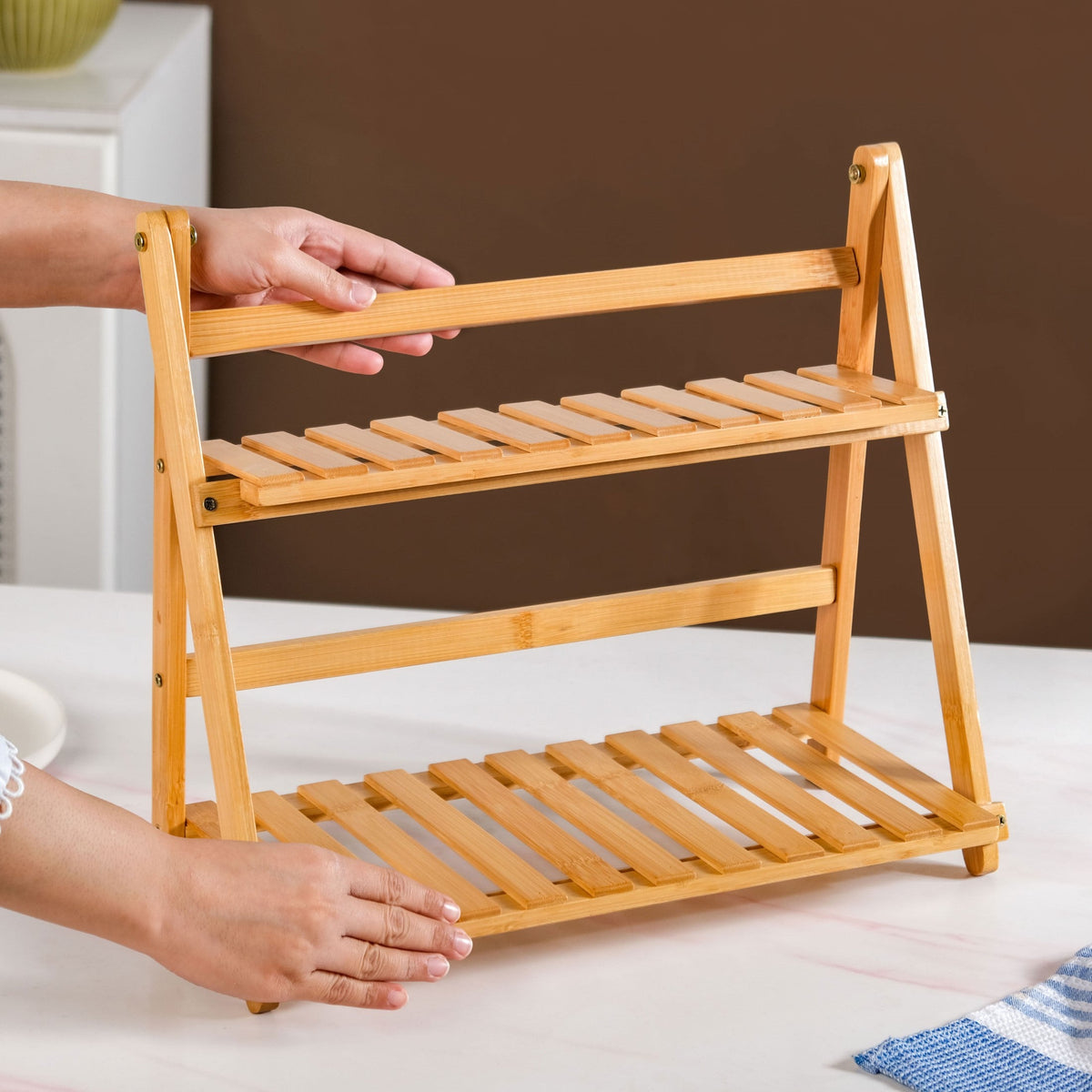 Two Tier Bamboo Countertop Shelf Stand Nestasia