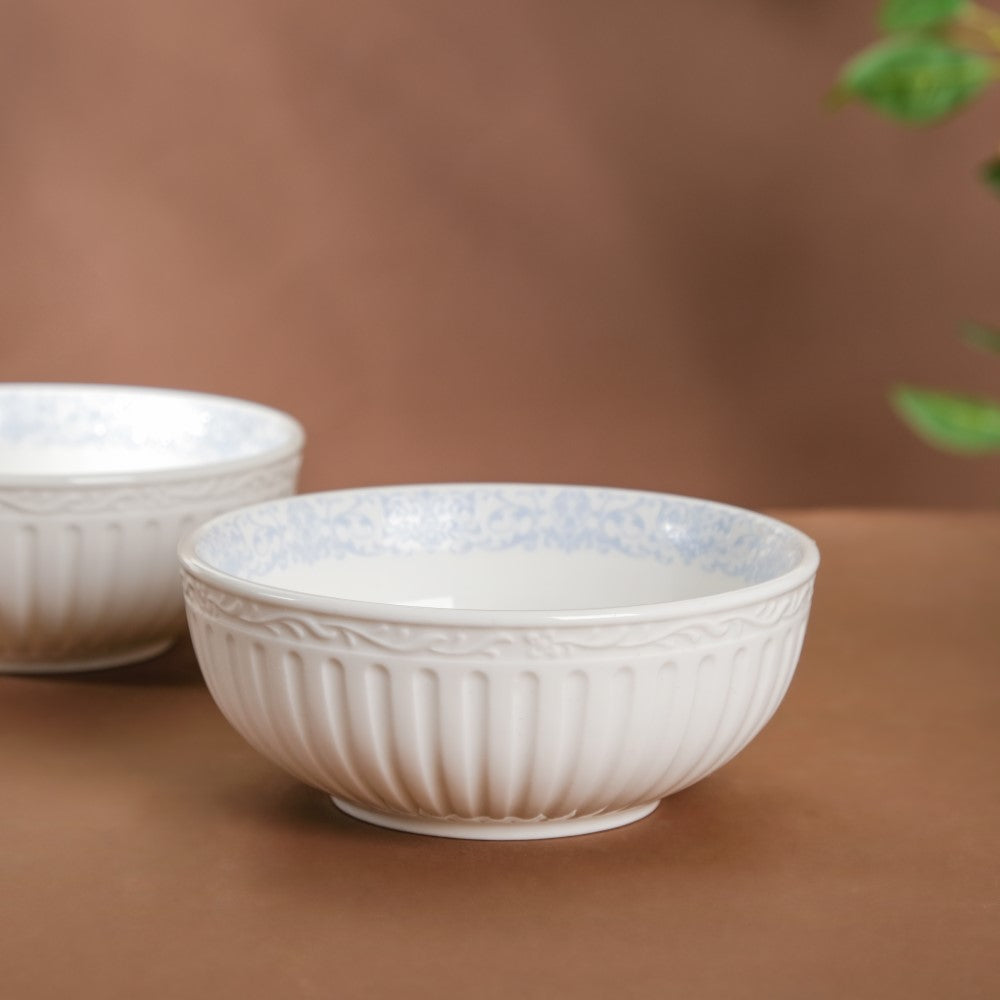 Engraved Rim Ceramic Snack Bowl Blue Set Of 2 Nestasia