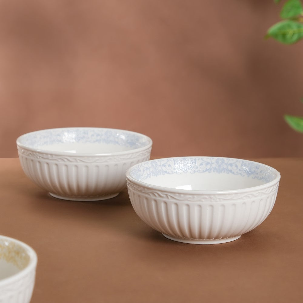 Engraved Rim Ceramic Snack Bowl Blue Set Of 2 Nestasia