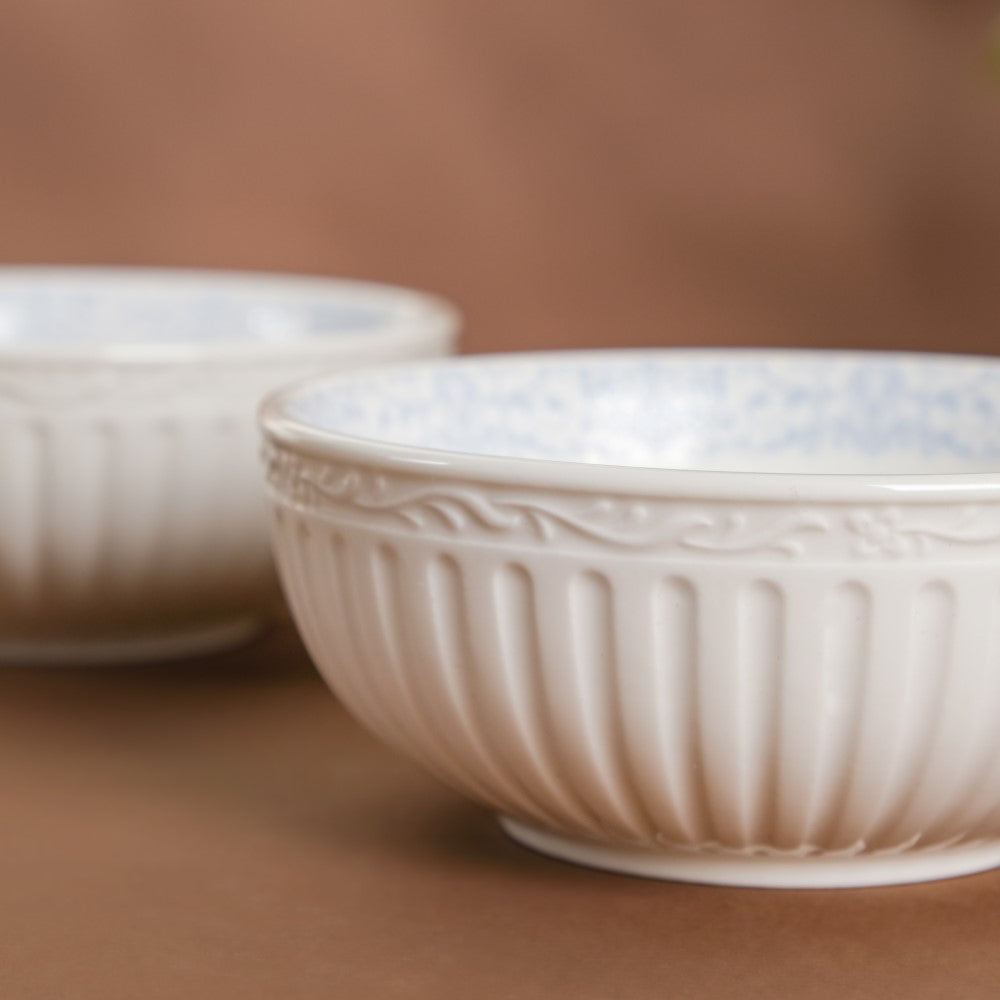 Engraved Rim Ceramic Snack Bowl Blue Set Of 2 Nestasia