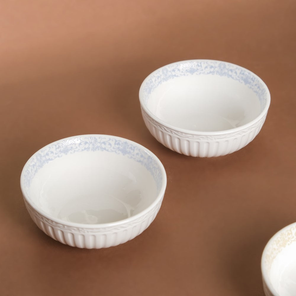 Engraved Rim Ceramic Snack Bowl Blue Set Of 2 Nestasia