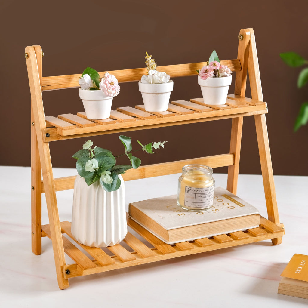 Two Tier Bamboo Countertop Shelf Stand Nestasia