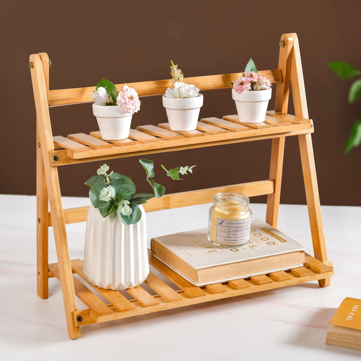 Two Tier Bamboo Countertop Shelf Stand Nestasia