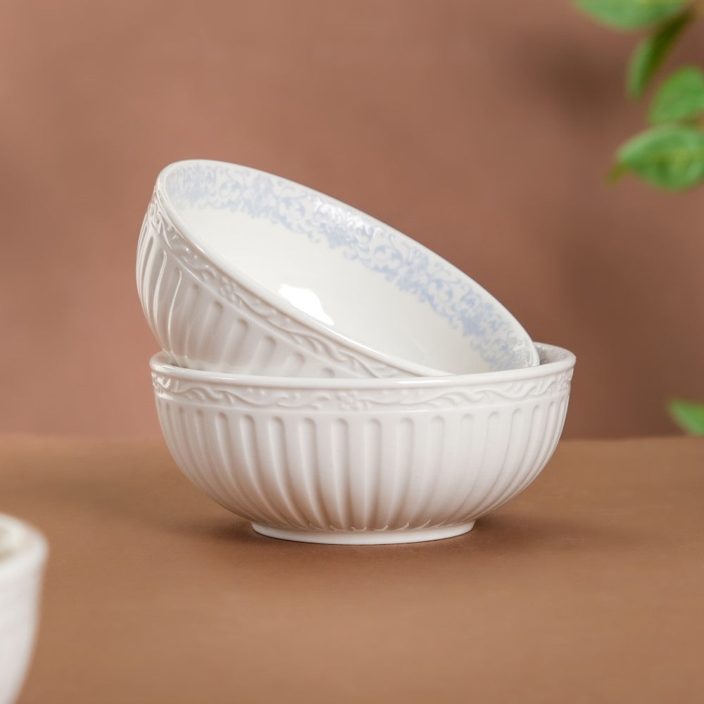 Engraved Rim Ceramic Snack Bowl Blue Set Of 2 Nestasia