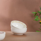 Engraved Rim Ceramic Snack Bowl Yellow Set Of 2 Nestasia
