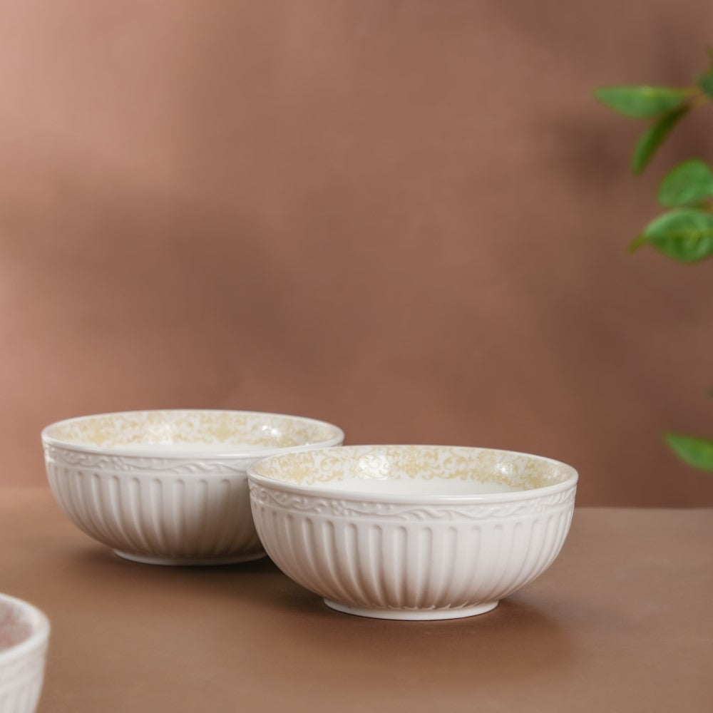 Engraved Rim Ceramic Snack Bowl Yellow Set Of 2 Nestasia