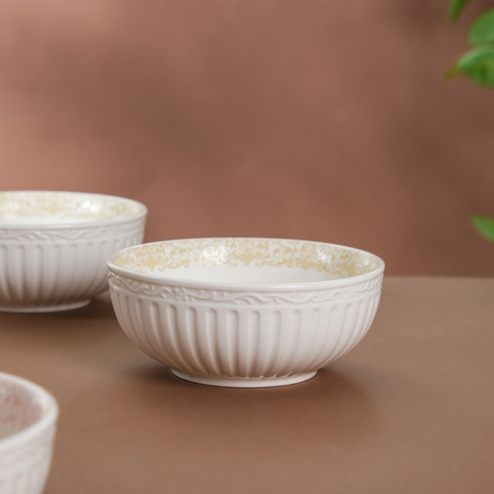 Engraved Rim Ceramic Snack Bowl Yellow Set Of 2 Nestasia