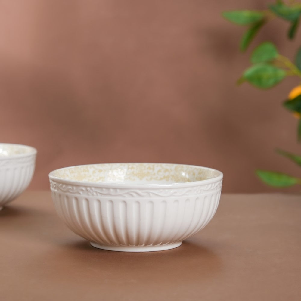 Engraved Rim Ceramic Snack Bowl Yellow Set Of 2 Nestasia