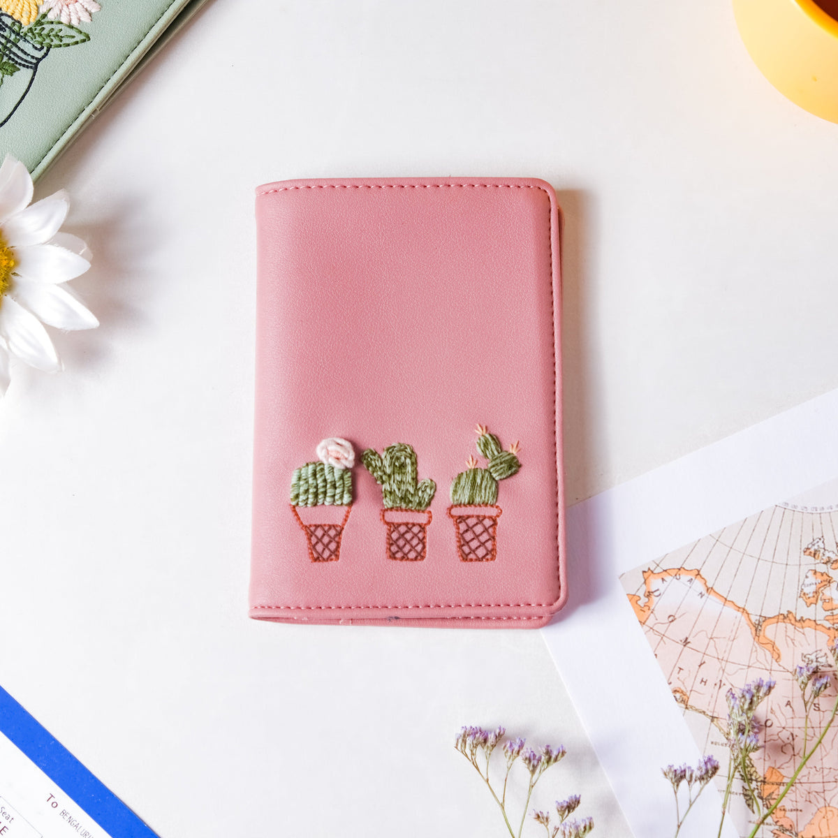 Cactus Two Fold Passport Cover Pink Nestasia