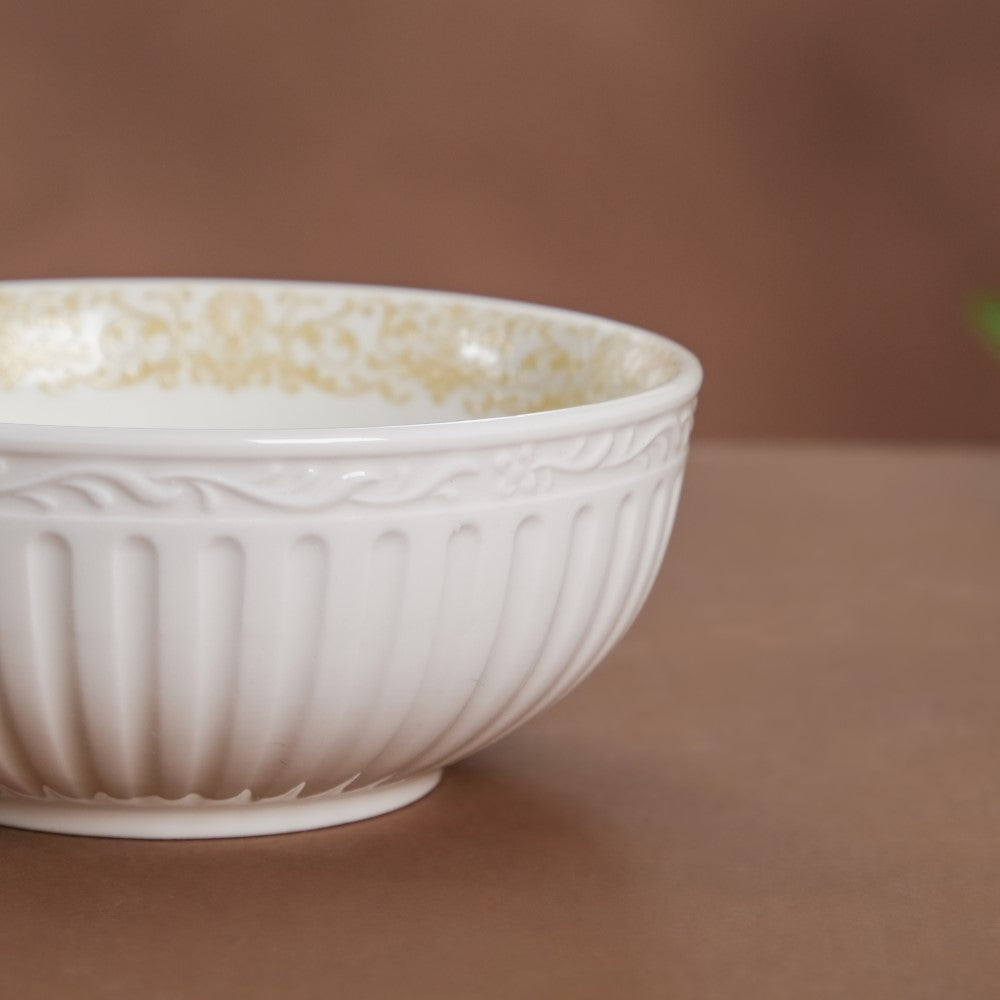 Engraved Rim Ceramic Snack Bowl Yellow Set Of 2 Nestasia