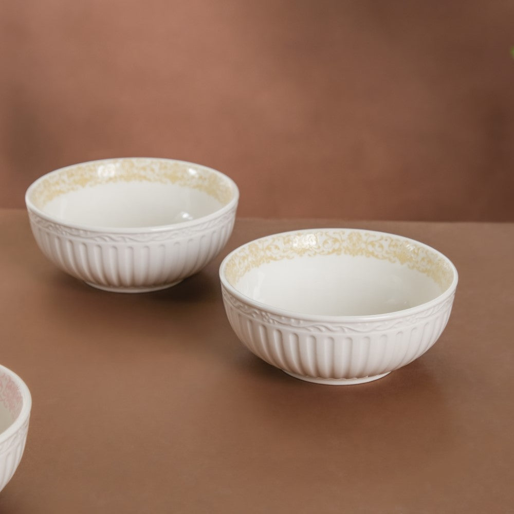 Engraved Rim Ceramic Snack Bowl Yellow Set Of 2 Nestasia
