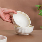 Engraved Rim Ceramic Snack Bowl Yellow Set Of 2 Nestasia